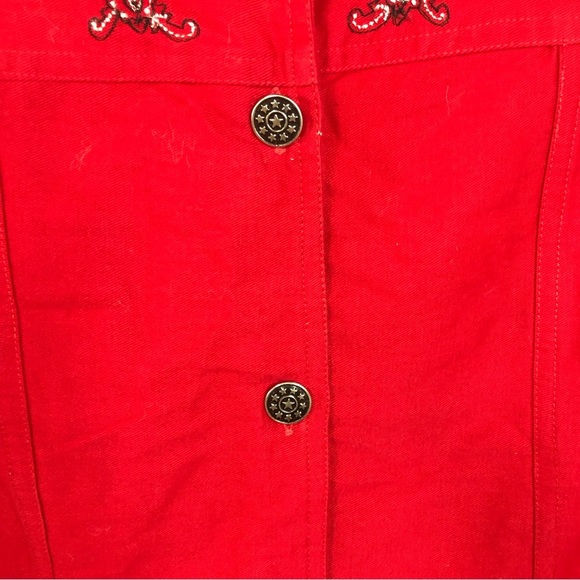 Rhythm Blue Women’s Vest Red Cotton Metal Buttons Embroidered Western - Picture 4 of 8